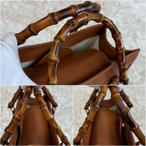 GUCCI VINTAGE DIANA LEATHER BAMBOO TOTE BAG - Picture 8 of 12